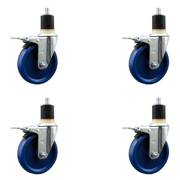 5'' Solid Poly Swivel 1-7/8'' Expanding Stem Caster Set Total Lock Brake, 4PK